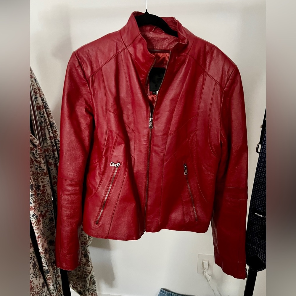 G Collection Red Leather Jacket